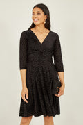Mela Black Leopard Wrap Skater Dress