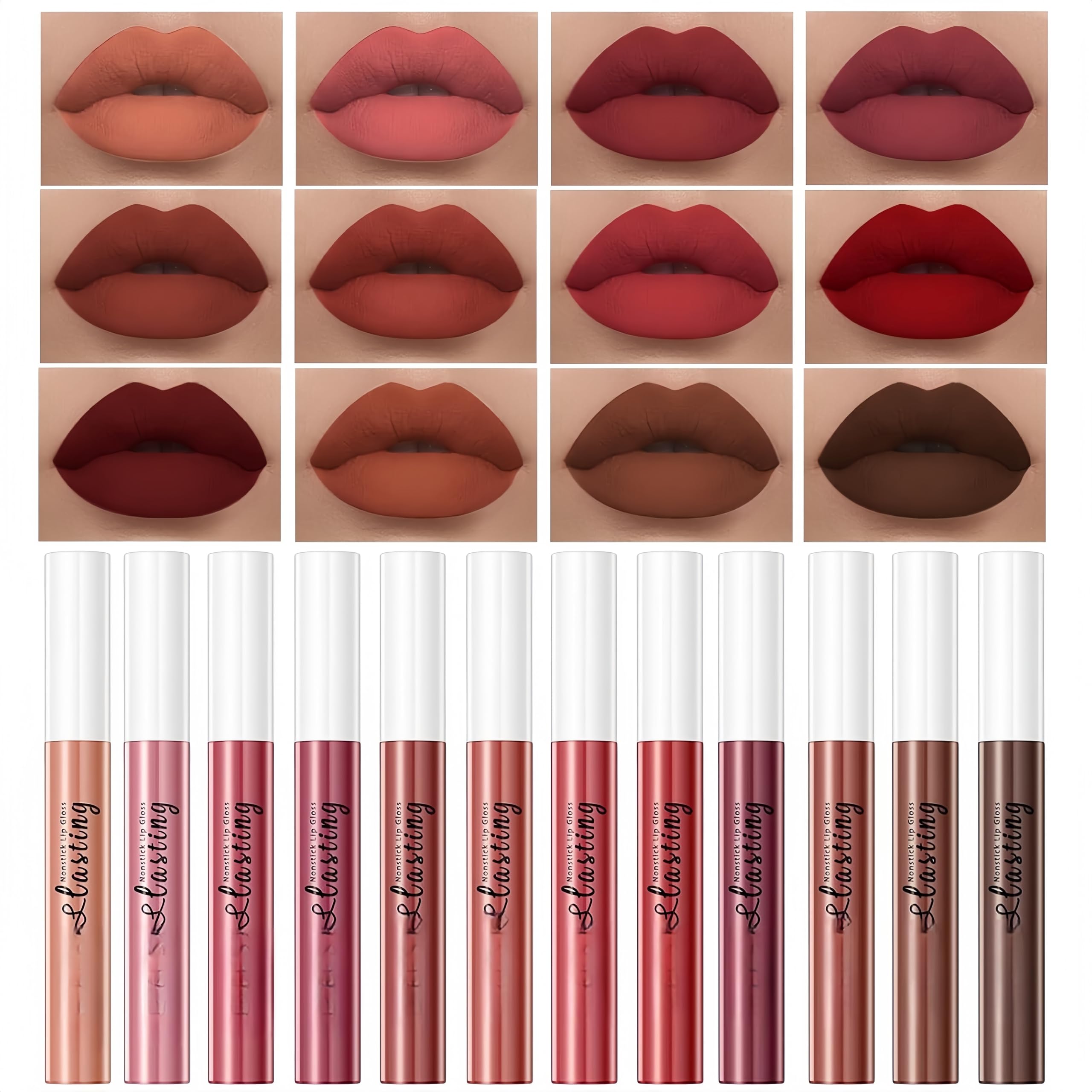 Melemando 12PCS Matte Liquid Lipstick Set – Non-Stick Cup, Not Fade, Waterproof Velvet Lipsticks