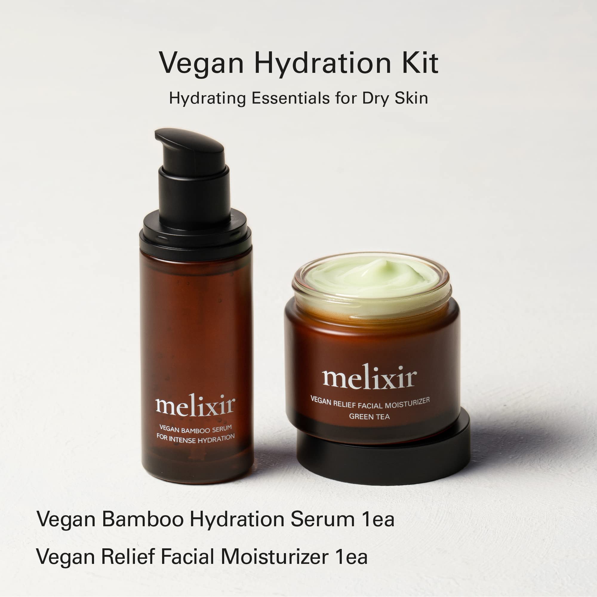 Melixir Vegan Hydration Kit for Dry Skin | Bamboo Hydration Serum + Relief Facial Moisturizer