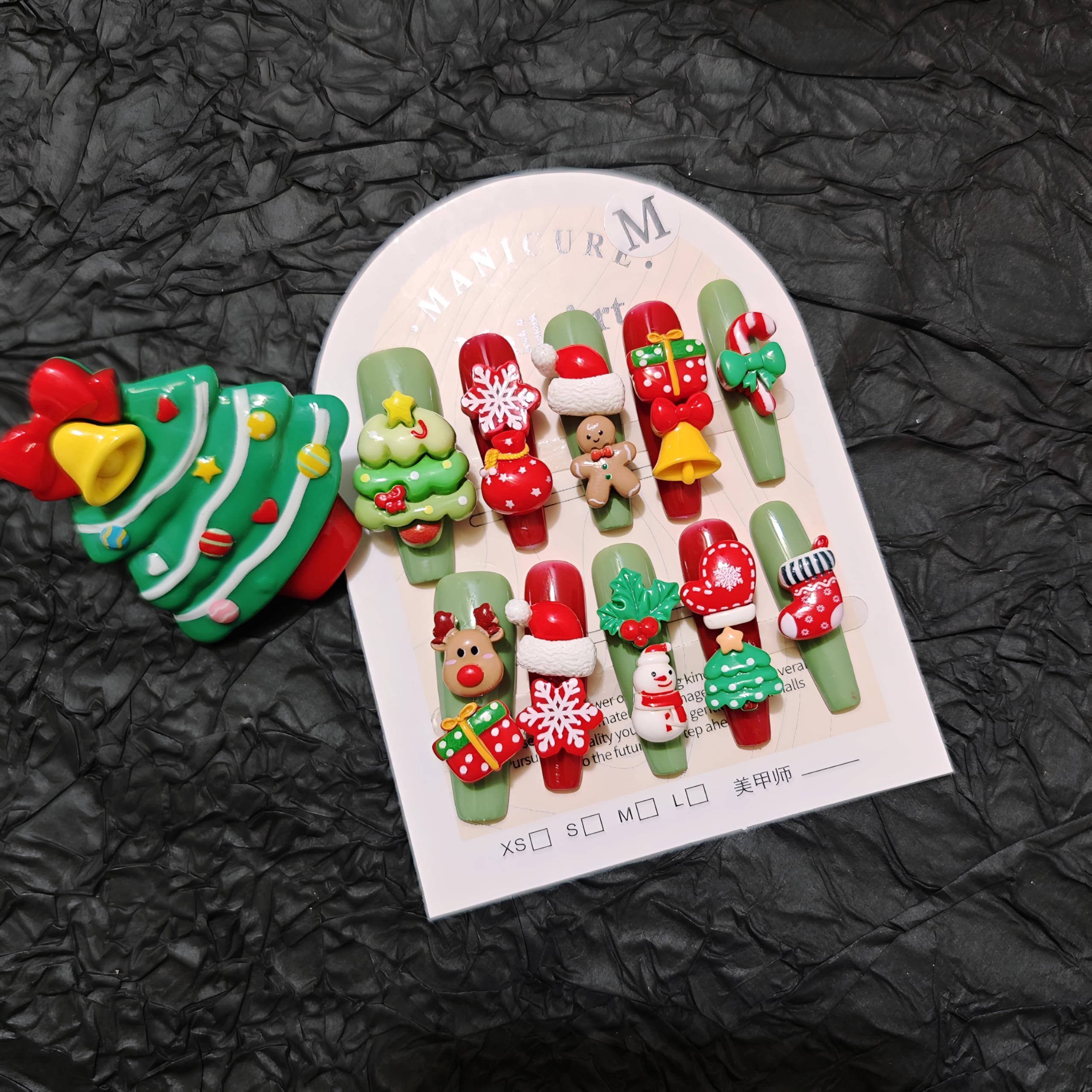 MellowBells Candy Party Nails – Handmade 33mm Long Square Press On Nails with Ring (Size L)