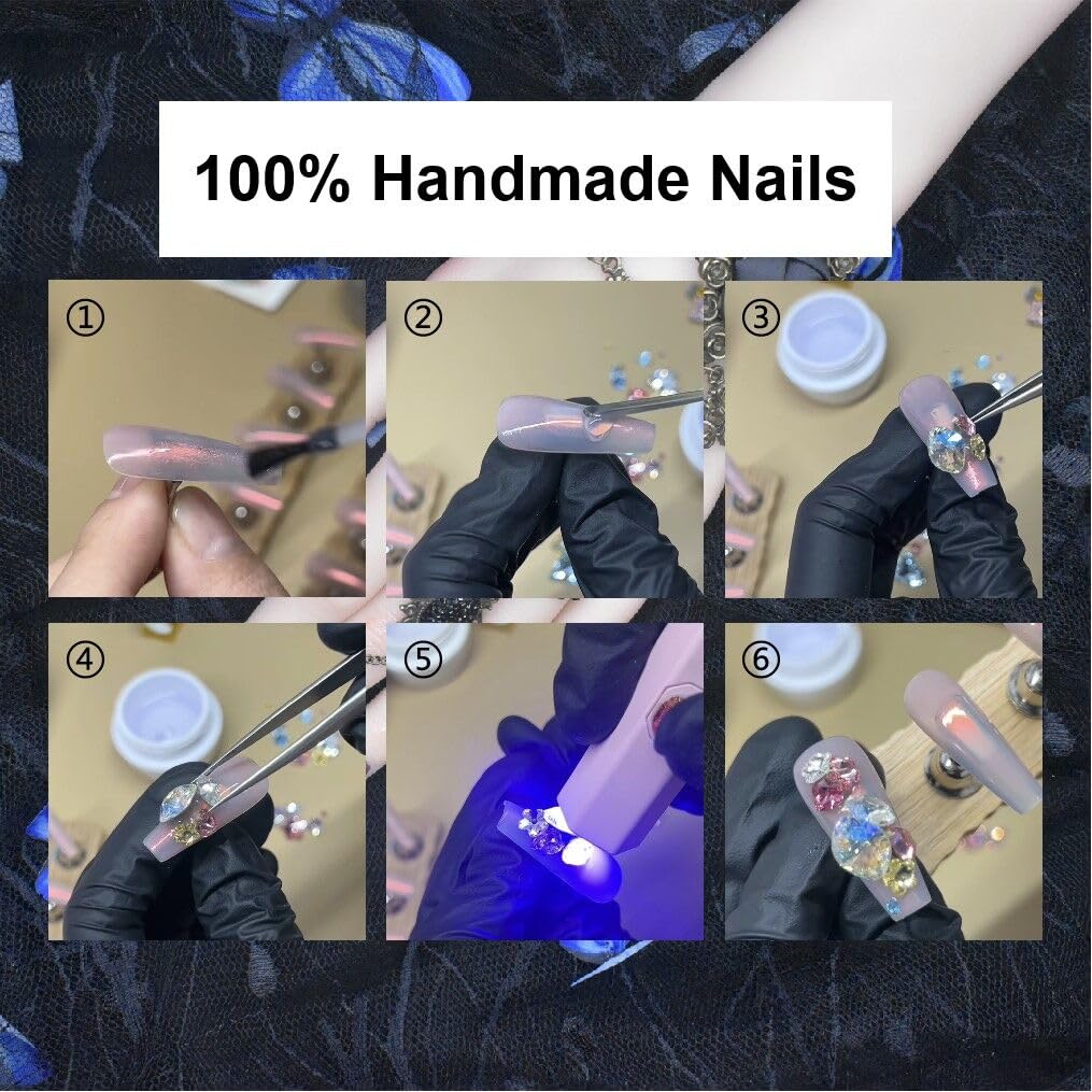 MellowBells Candy Party Nails – Handmade 33mm Long Square Press On Nails with Ring (Size L)