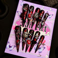 MellowBells Handmade Press-On Nails – Black Floral Baroque with Chain Accents (Size M)