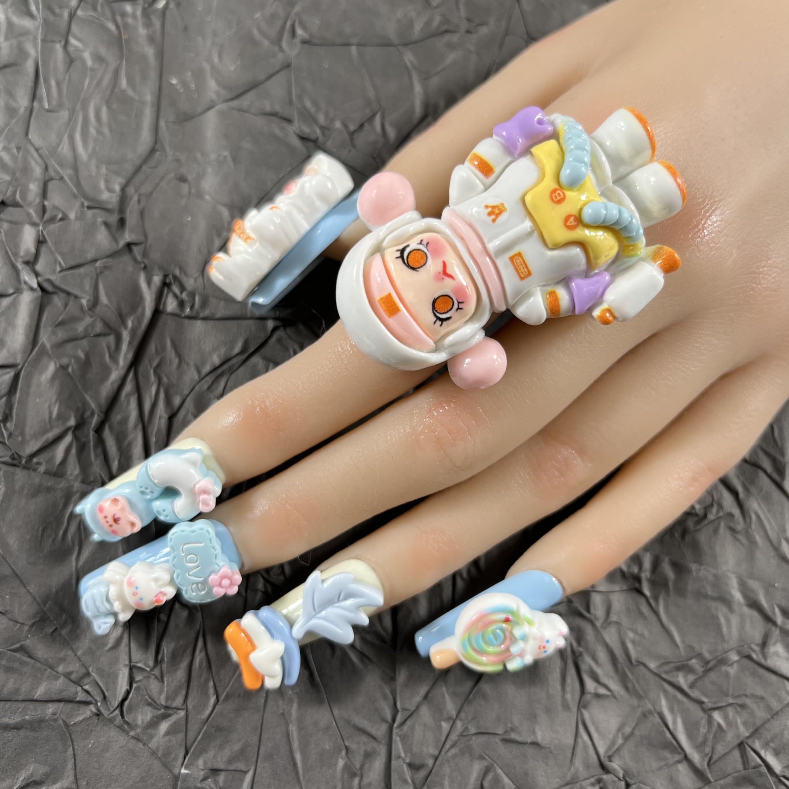 MellowBells Press-On Nails – 10Pcs Pink Handmade, 33mm Long, Size L + Ring