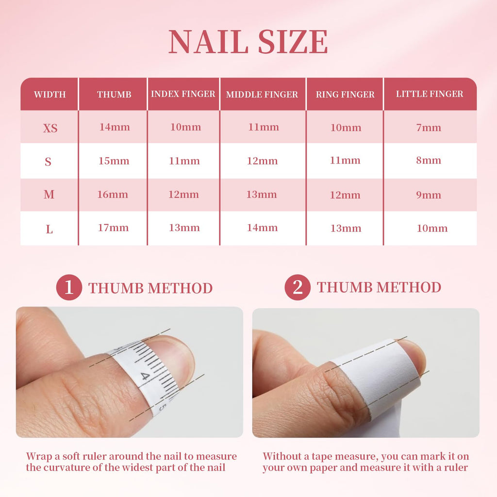 MellowBells Press-On Nails – 10Pcs Pink Handmade, 33mm Long, Size L + Ring
