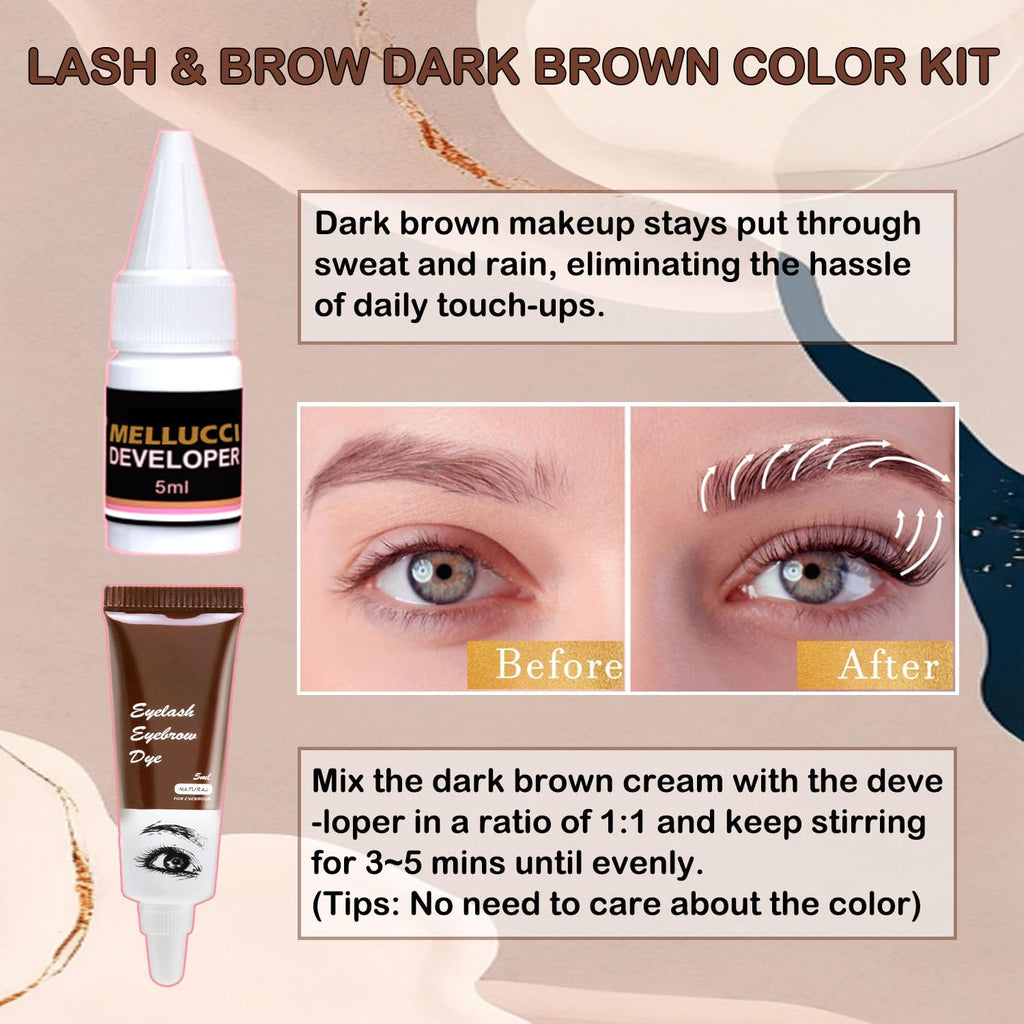MELLUCCI Lash Lift & Brow Lamination Kit - Dark Brown | Beginner to Pro Salon-Quality Lash Perm Kit