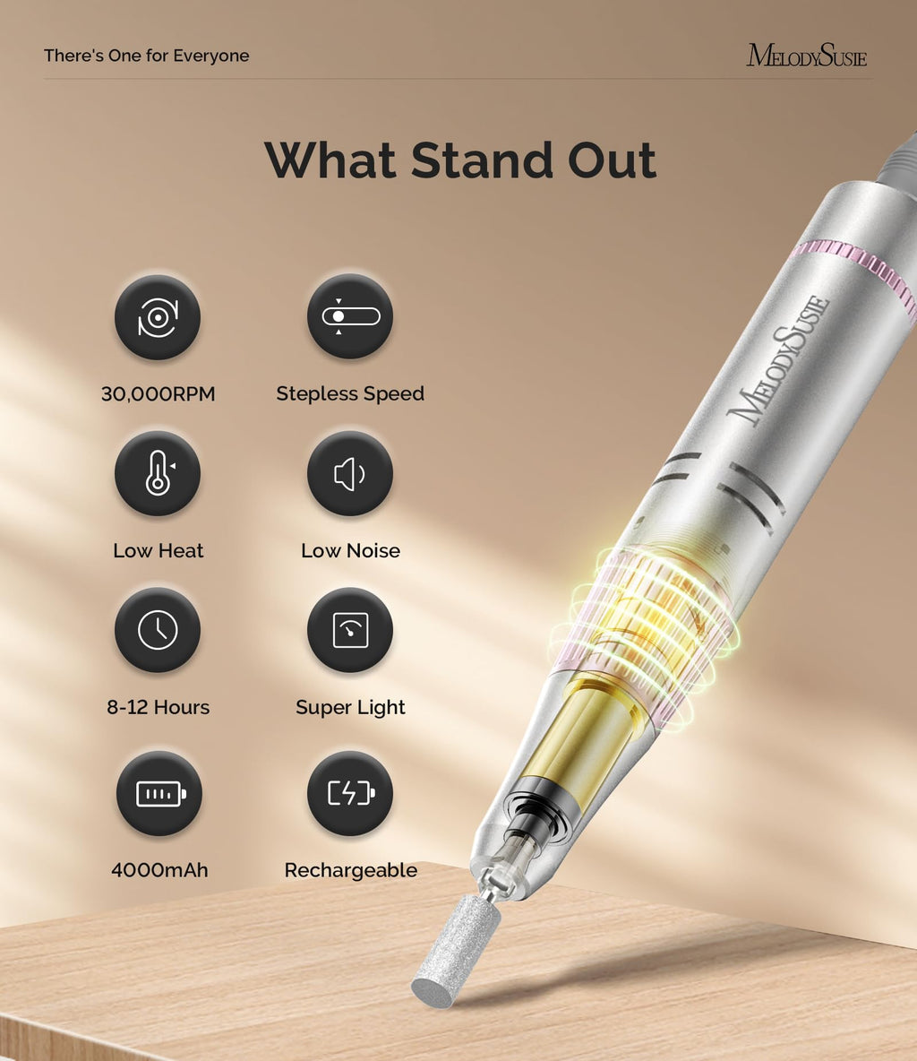 MelodySusie SC320F Nail Drill – 30000RPM Clip-On E-File for Training & Home Use