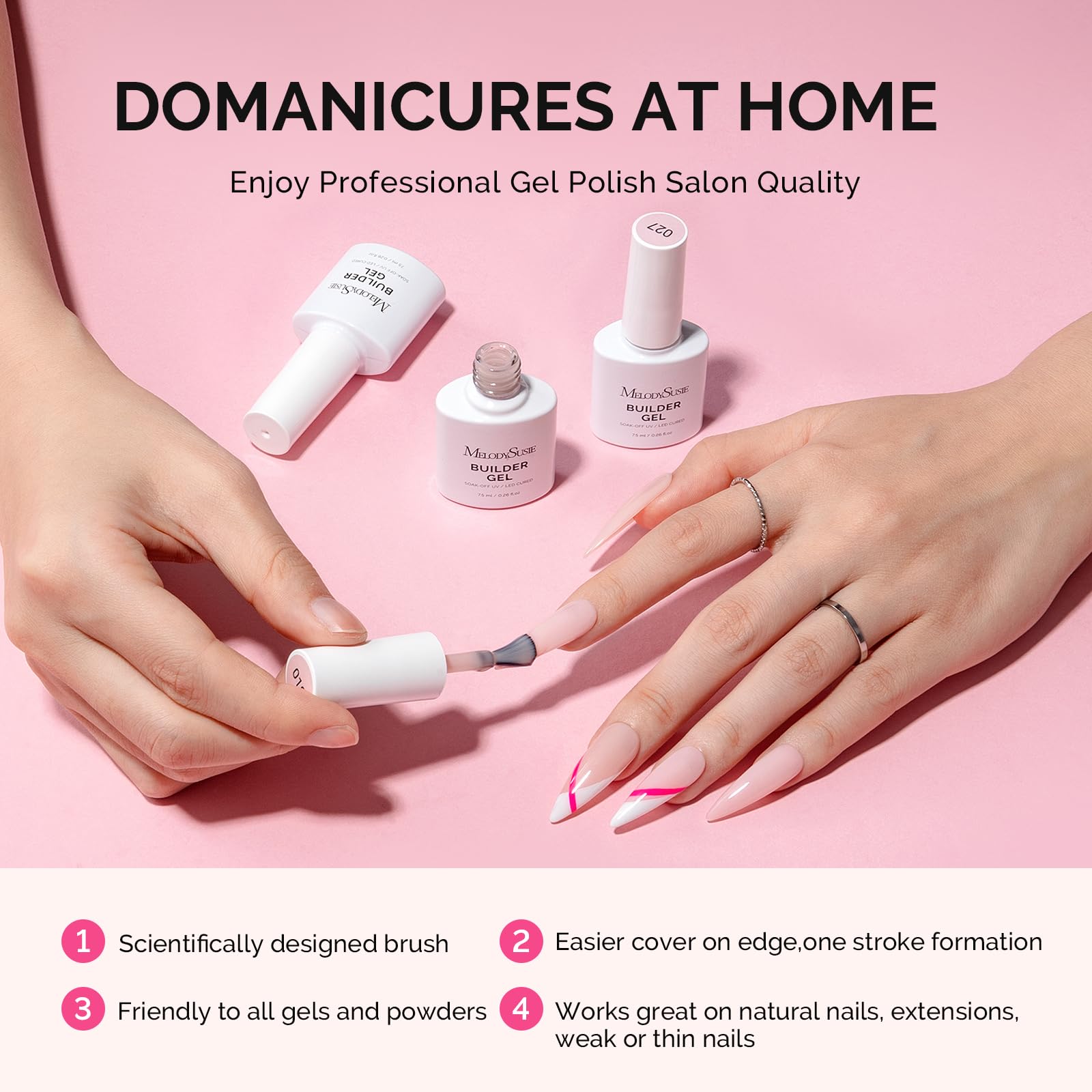 MelodySusie Builder Gel Nail Set – 6 Jelly Pink Gels, Thickening Base, UV/LED Cure