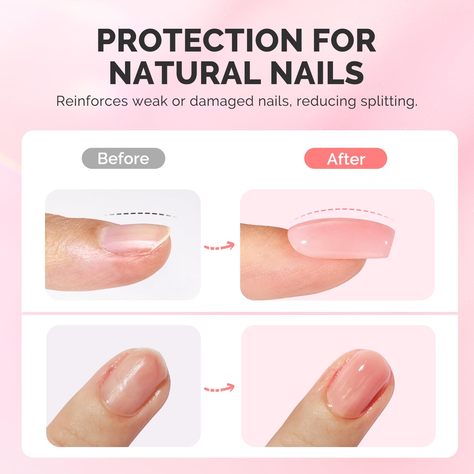 MelodySusie Builder Gel Nail Set – 6 Nude Pink Base Colors, Clear Rubber Base, 15ml Polishes, Soak-Off UV Extension, Rhinestone Glue Gift for Women