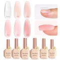 MelodySusie Builder Gel Nail Set – 6 Nude Pink Base Colors, Clear Rubber Base, 15ml Polishes, Soak-Off UV Extension, Rhinestone Glue Gift for Women