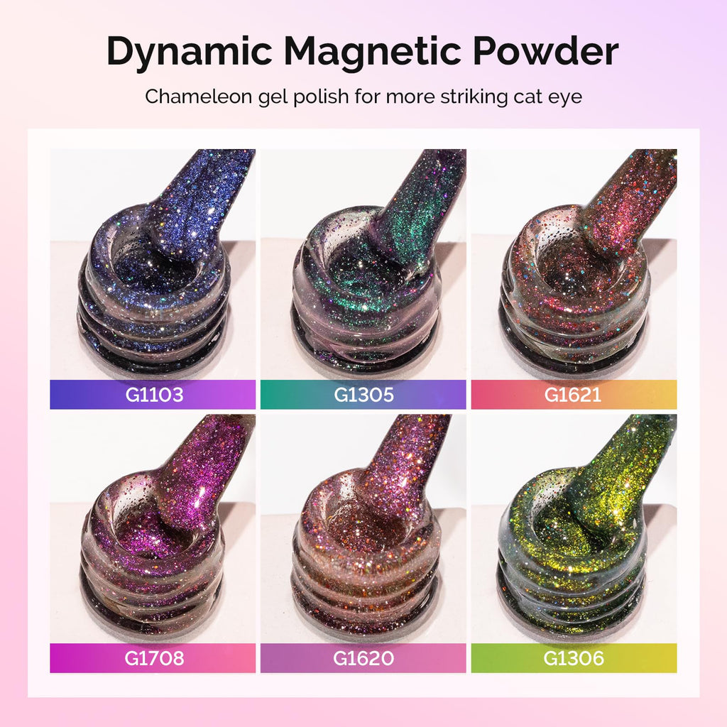 MelodySusie Chameleon Cat Eye Gel Nail Polish Set – 6×0.5oz with Magnet