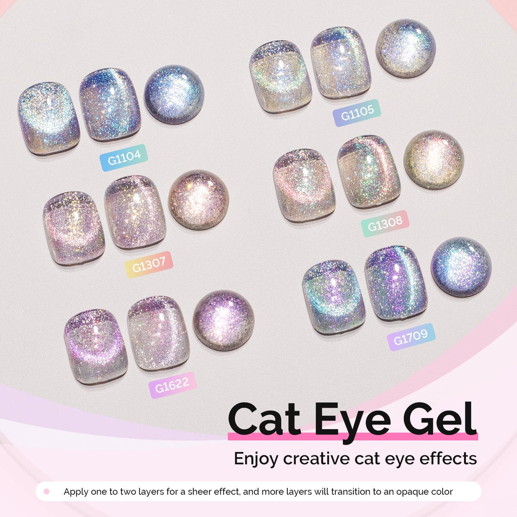 MelodySusie Glitter Cat Eye Gel Nail Polish Set – 6x 15ml Magnetic UV Polish for DIY Manicures