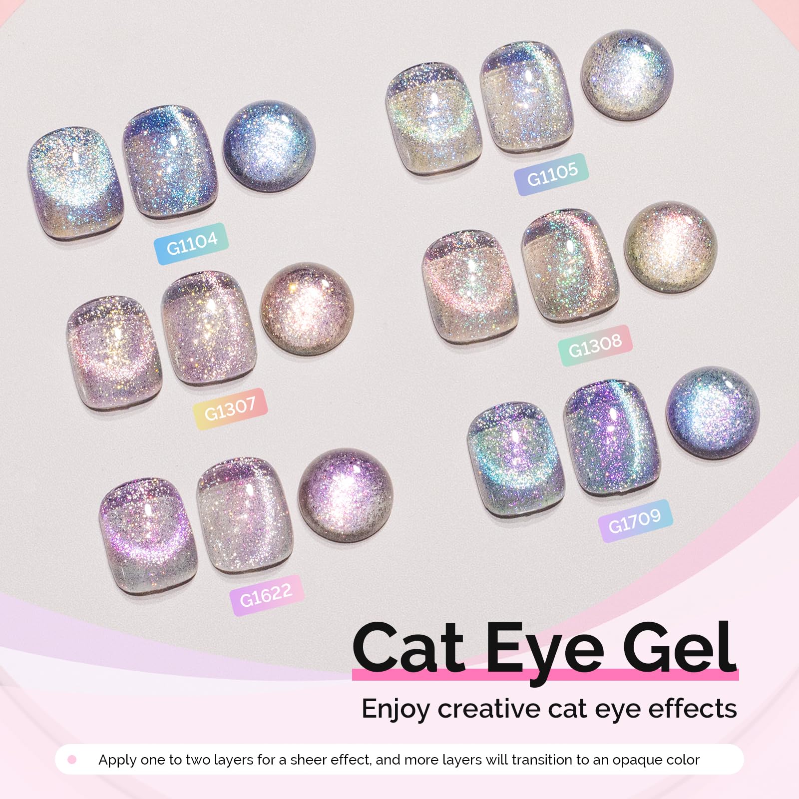 MelodySusie Glitter Cat Eye Gel Nail Polish Set – 6x 15ml Magnetic UV Polish for DIY Manicures