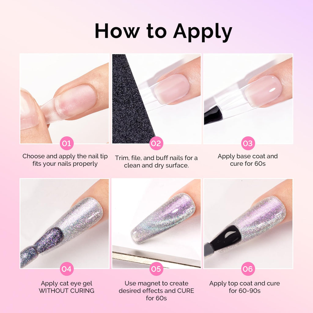 MelodySusie Glitter Cat Eye Gel Nail Polish Set – 6x 15ml Magnetic UV Polish for DIY Manicures