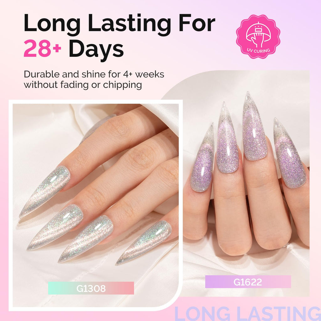 MelodySusie Glitter Cat Eye Gel Nail Polish Set – 6x 15ml Magnetic UV Polish for DIY Manicures