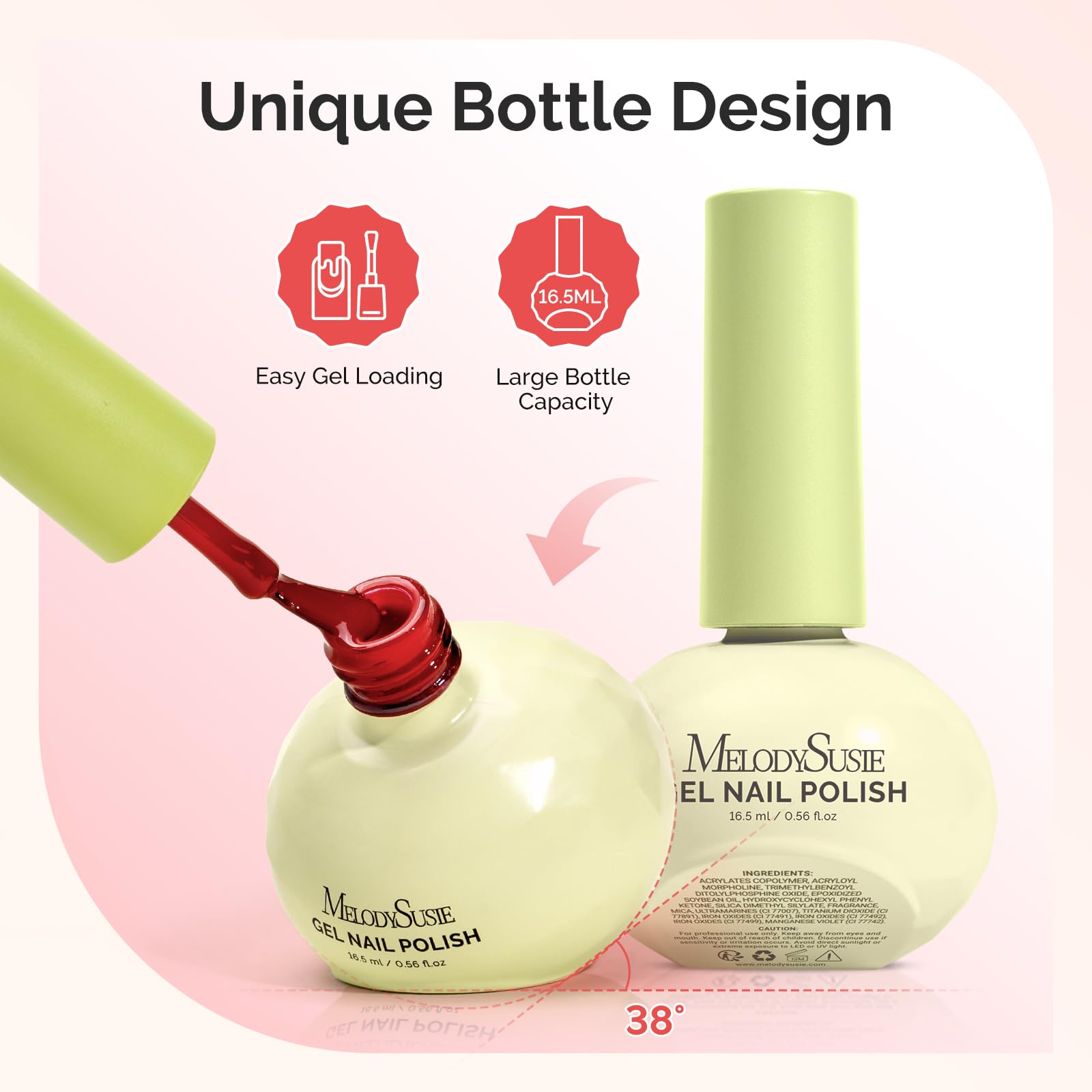 MelodySusie Highly Pigmented Gel Nail Polish Set – 6 Colors, Tilt Bottle, Plant-Based 3-Free Formula (HEMA Free)