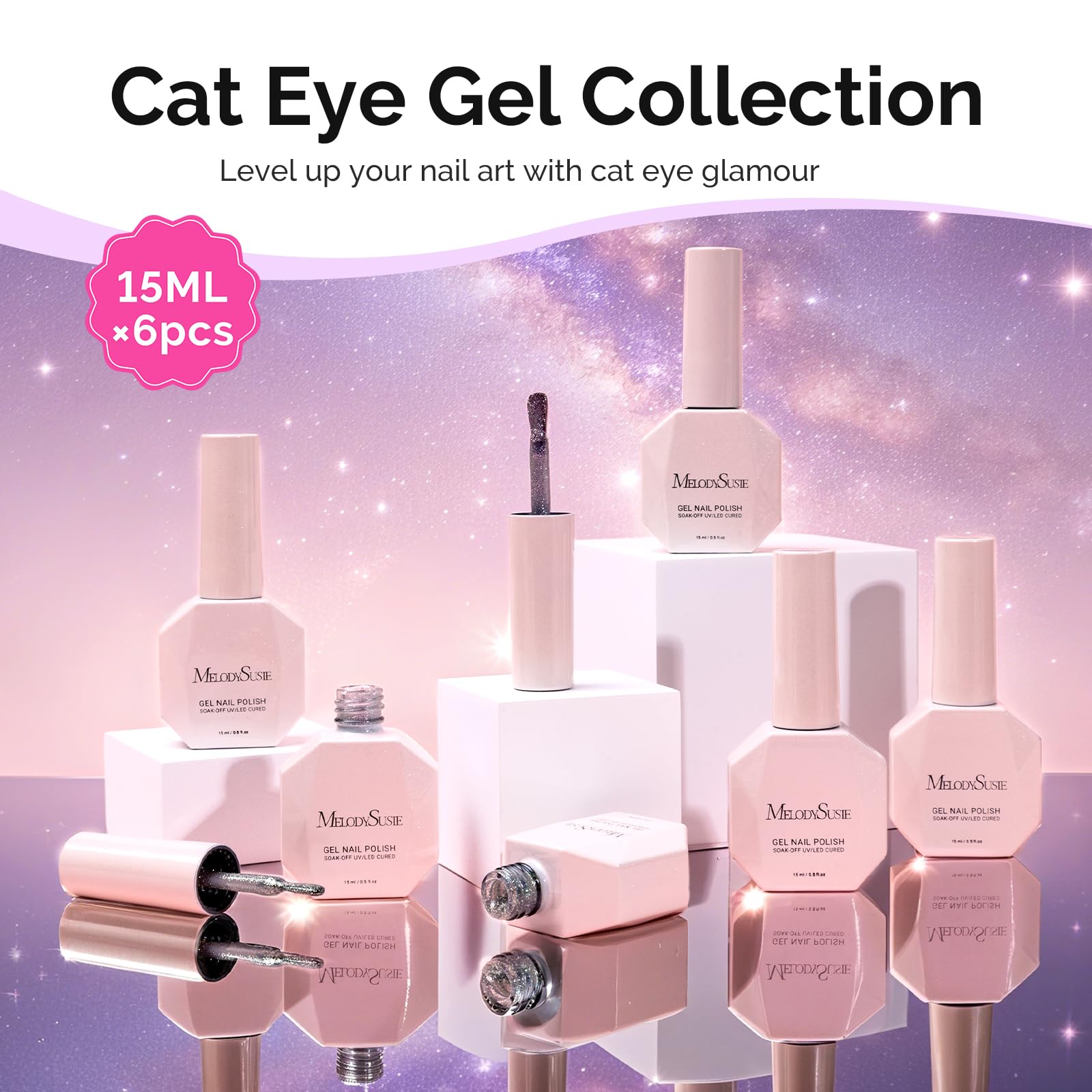 MelodySusie Chameleon Cat Eye Gel Nail Polish Set – 6×0.5oz with Magnet