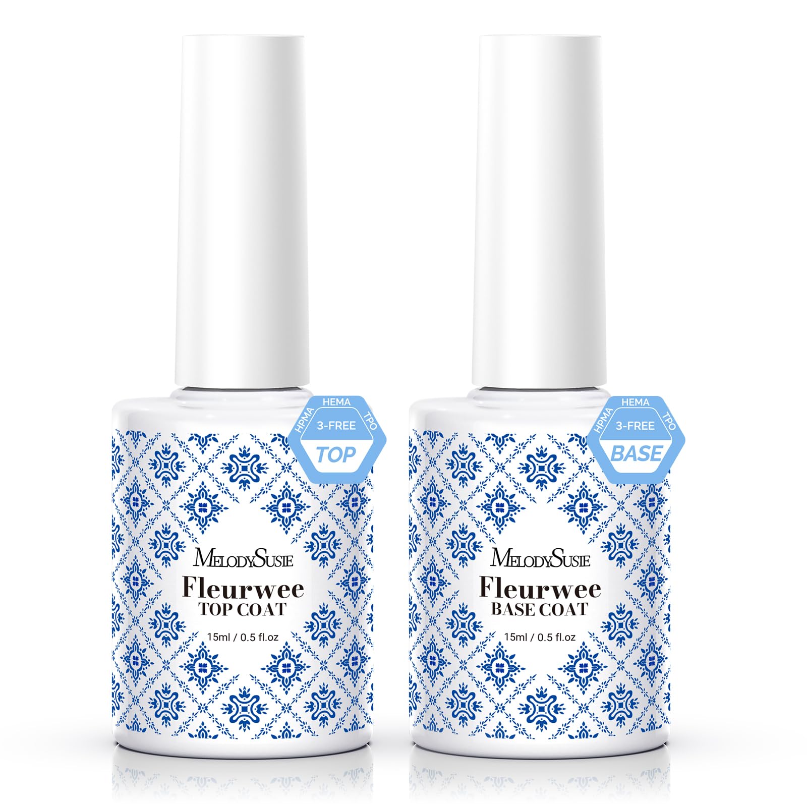 MelodySusie Fleurwee No-Wipe Glossy Top Coat & Base Coat Gel – HEMA-Free, 21-Day Long-Lasting Nail System