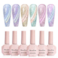 MelodySusie Glitter Cat Eye Gel Nail Polish Set – 6x 15ml Magnetic UV Polish for DIY Manicures