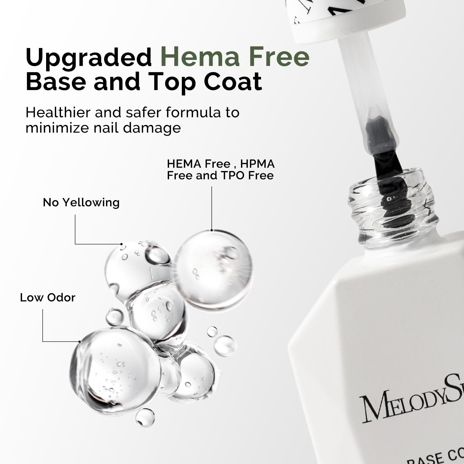 MelodySusie Hema Free Gel Base & Top Coat Set – No-Wipe Glossy Finish, 60-90s Cure, 21 Day Wear