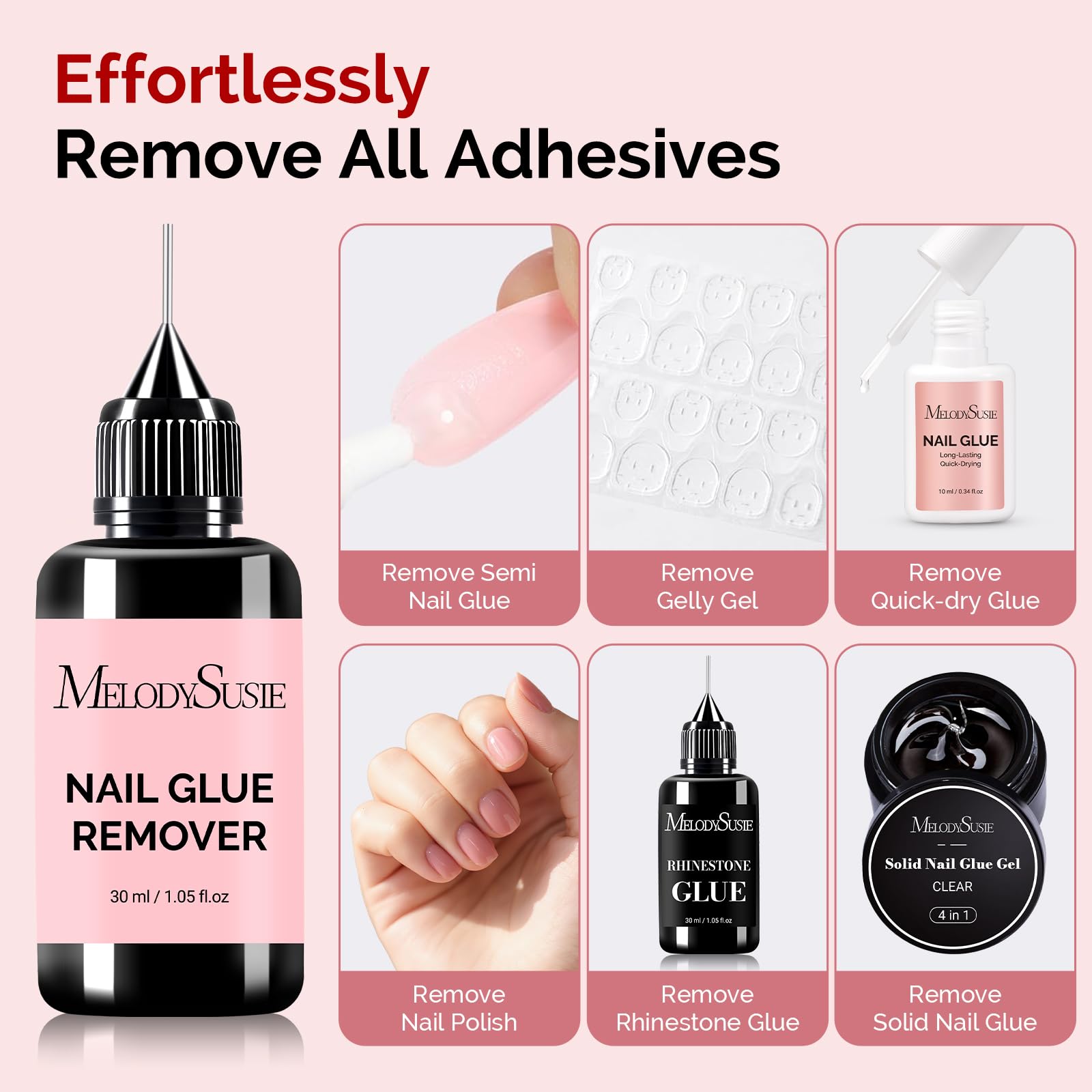 MelodySusie 2PCS Nail Glue Remover – Acetone-Free, Multi-Functional Gel X Nails (30ml x2)