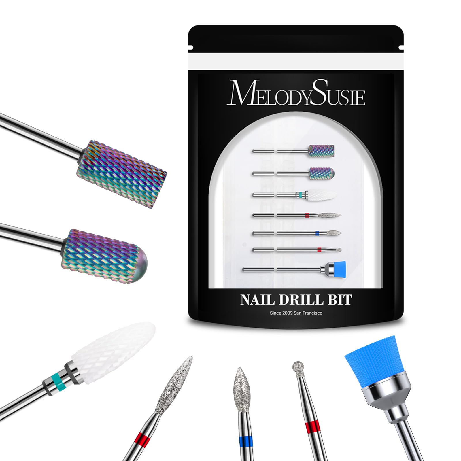 MelodySusie 7Pcs Nail Drill Bit Set – Tungsten Carbide Ceramic for Manicure & Pedicure