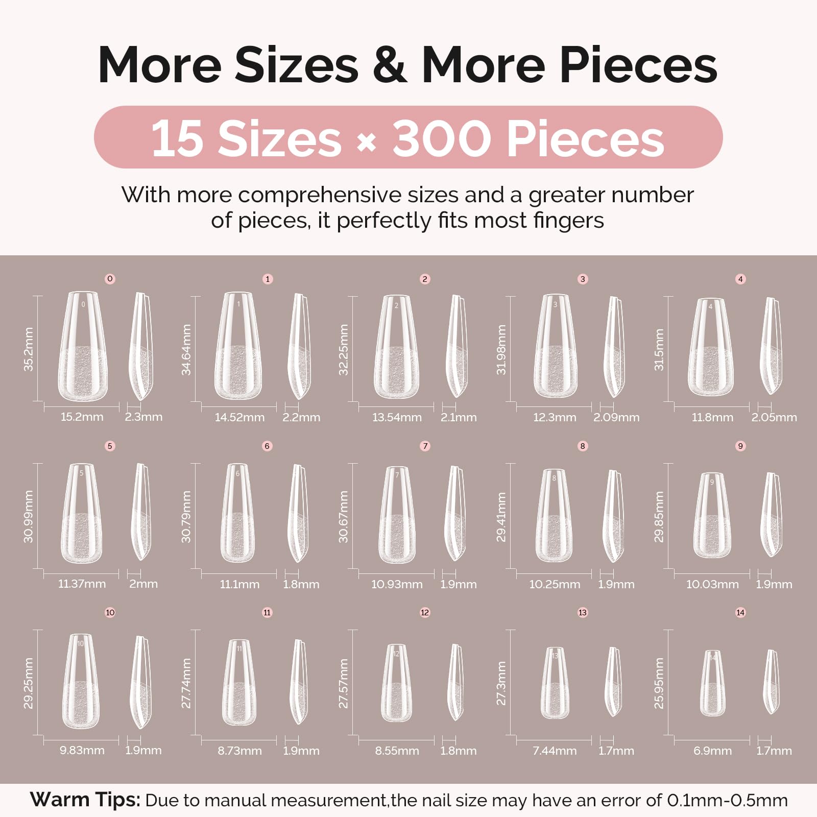 MelodySusie Long Coffin Nail Tips Kit – 300Pcs Pre-Built Apex Full-Cit Cover Nails & 20g Glue