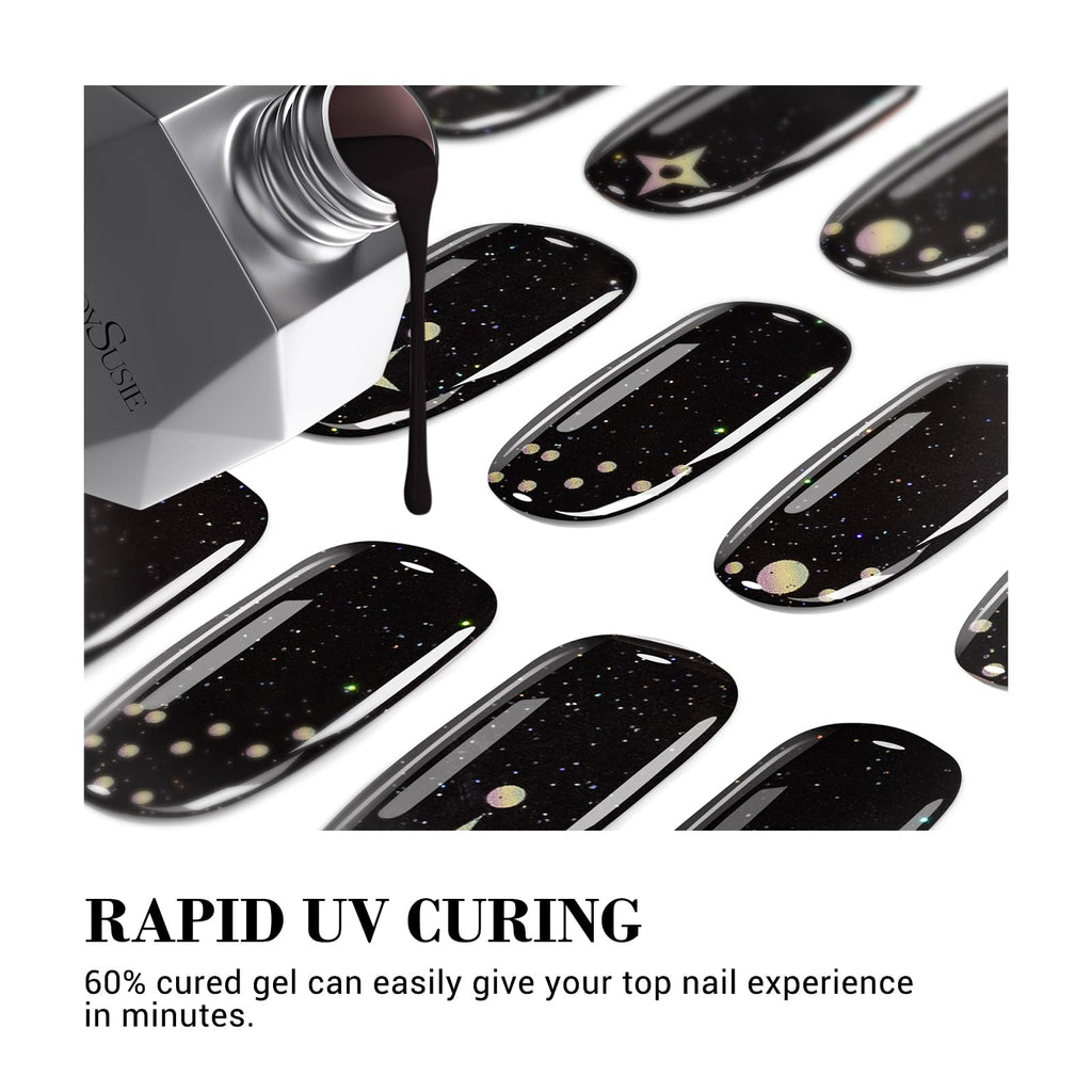 MelodySusie 30Pcs Semi-Cured Gel Nail Strips – Dark Glitter Stars | Easy, Long-Lasting Salon-Quality