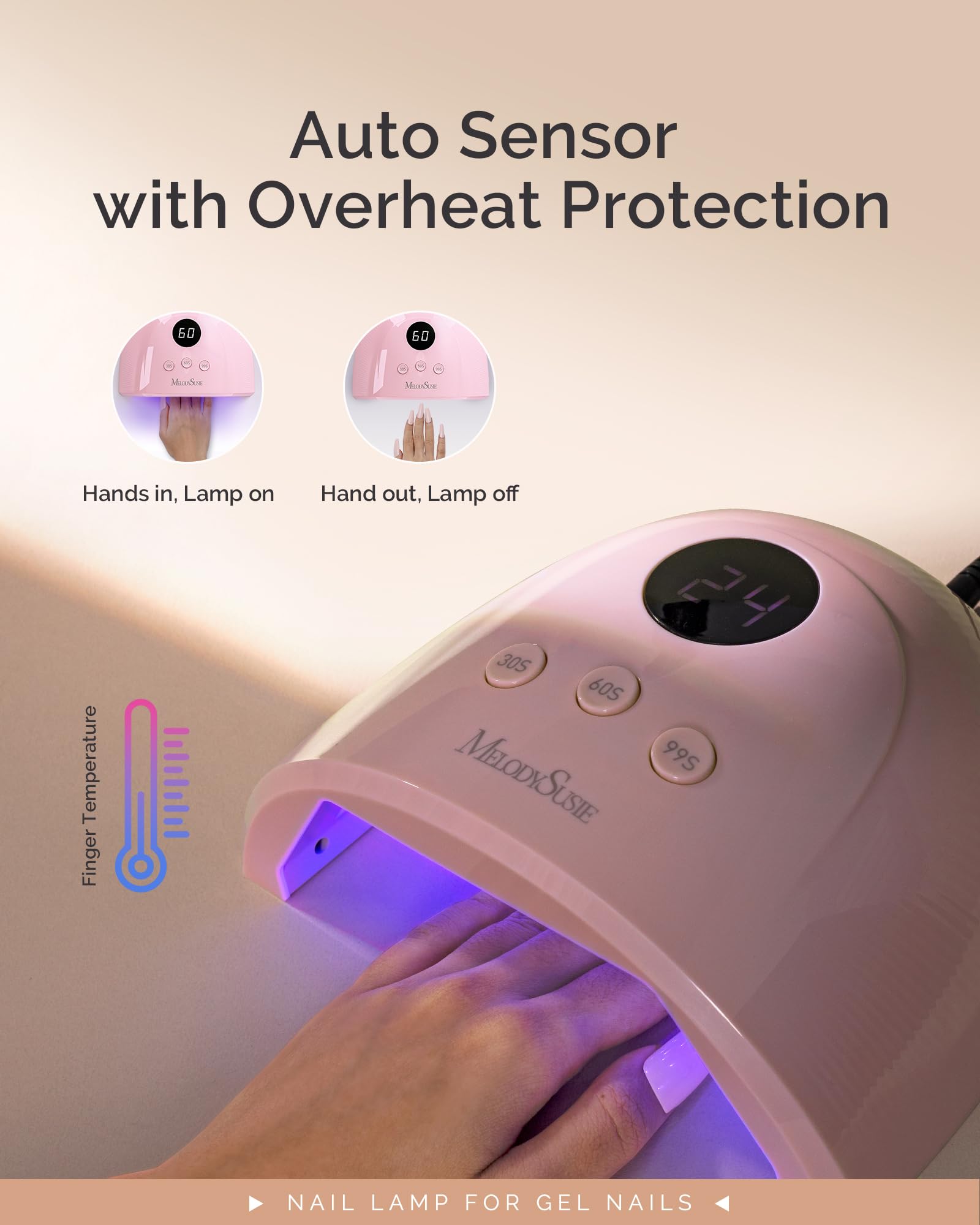 MelodySusie P-Plus30F Compact UV LED Nail Lamp – 36W, Auto Sensor, 3 Timers for Fast Gel Curing