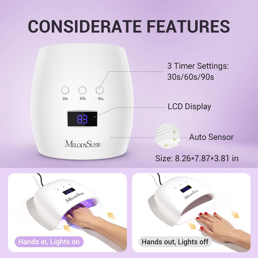 MelodySusie P-Plus30I UV LED Nail Lamp – 54W, 3 Timers, Detachable Base