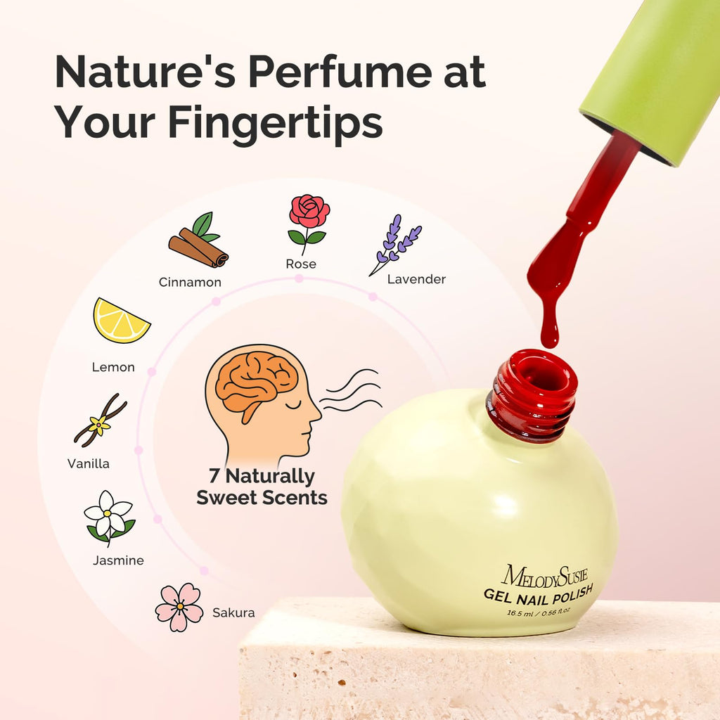 MelodySusie Macarons Gel Nail Polish Set – HEMA-Free Plant-Based Formula, 6 Pastel Shades, Tilt‑and‑Stand Bottle