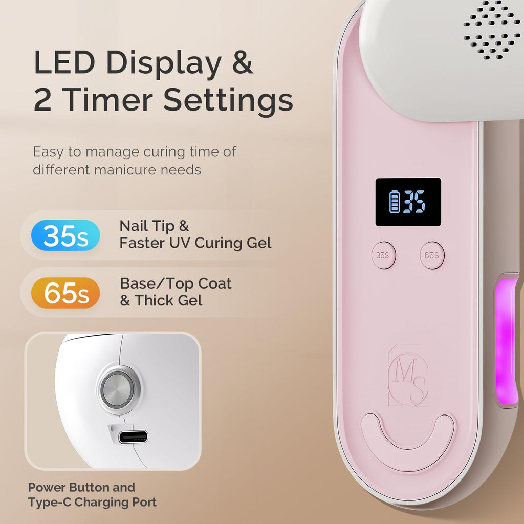 MelodySusie P-PLUS20F: Compact Cordless UV Nail Lamp with Rotatable Panel – 48W, Rechargeable, Pink