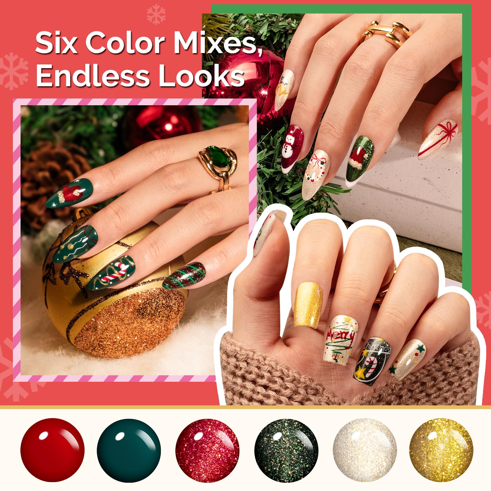 MelodySusie Highly Pigmented Gel Nail Polish Set – 6 Holiday Colors, Tilt-and-Stand Bottle, 3-Free
