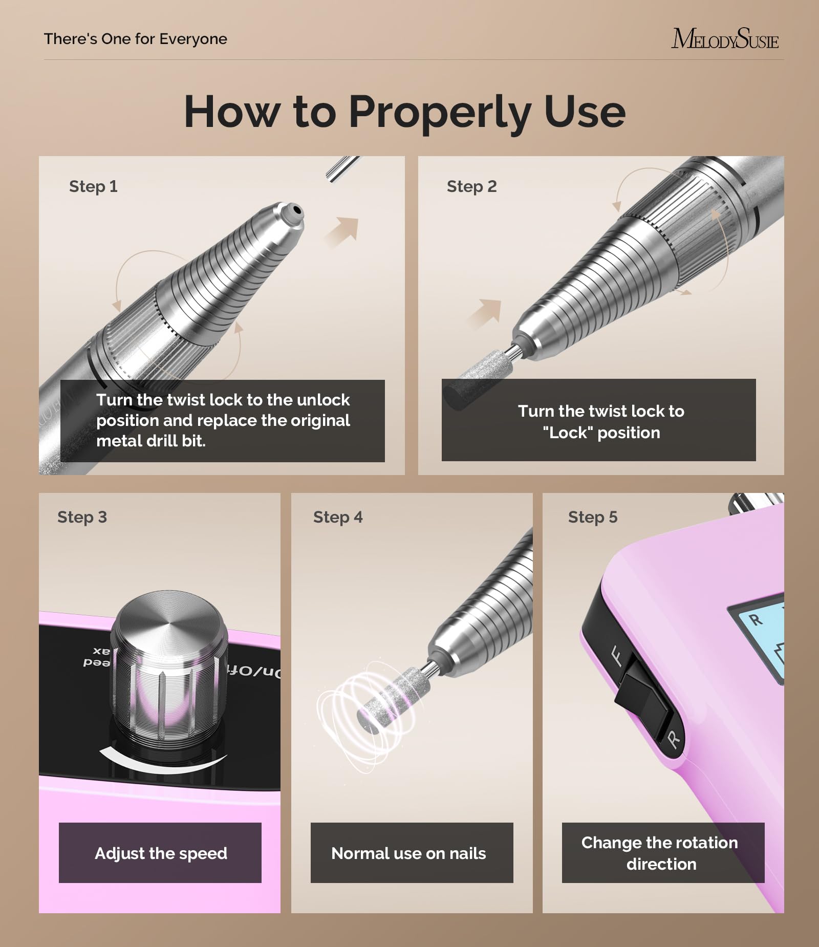 MelodySusie SC320H Clip-On Nail Drill – 0-30000RPM, LCD Display, Rechargeable & Cordless for Home, Training & Gel Removal
