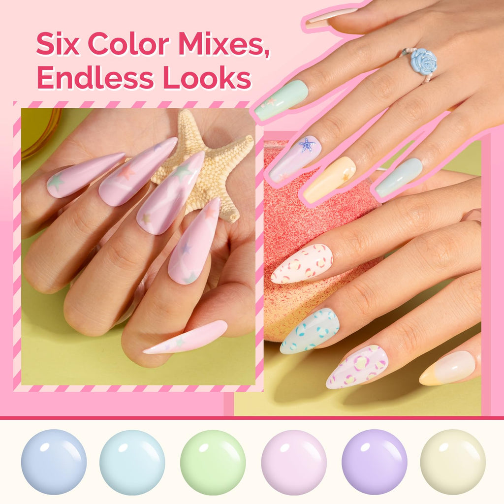 MelodySusie Macarons Gel Nail Polish Set – HEMA-Free Plant-Based Formula, 6 Pastel Shades, Tilt‑and‑Stand Bottle