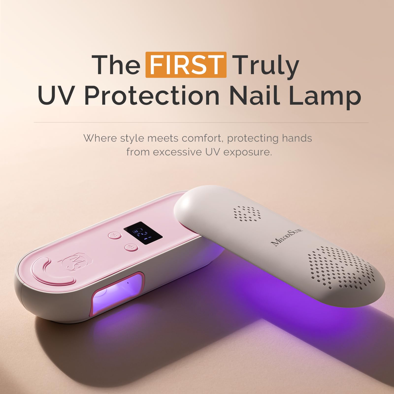 MelodySusie P-PLUS20F: Compact Cordless UV Nail Lamp with Rotatable Panel – 48W, Rechargeable, Pink