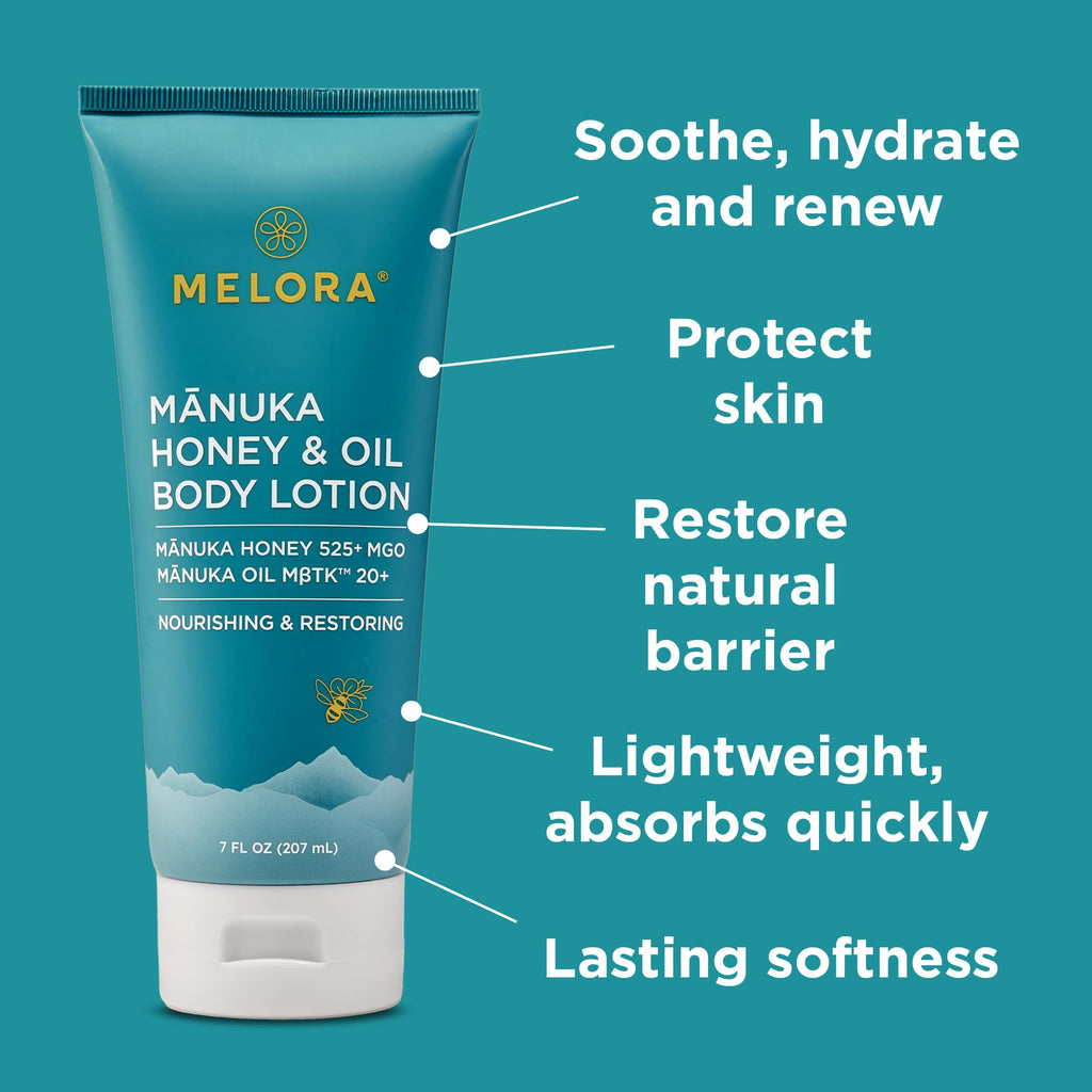 MELORA Manuka Honey Body Lotion (7oz) – Hydrating Moisturizer for Dry & Sensitive Skin