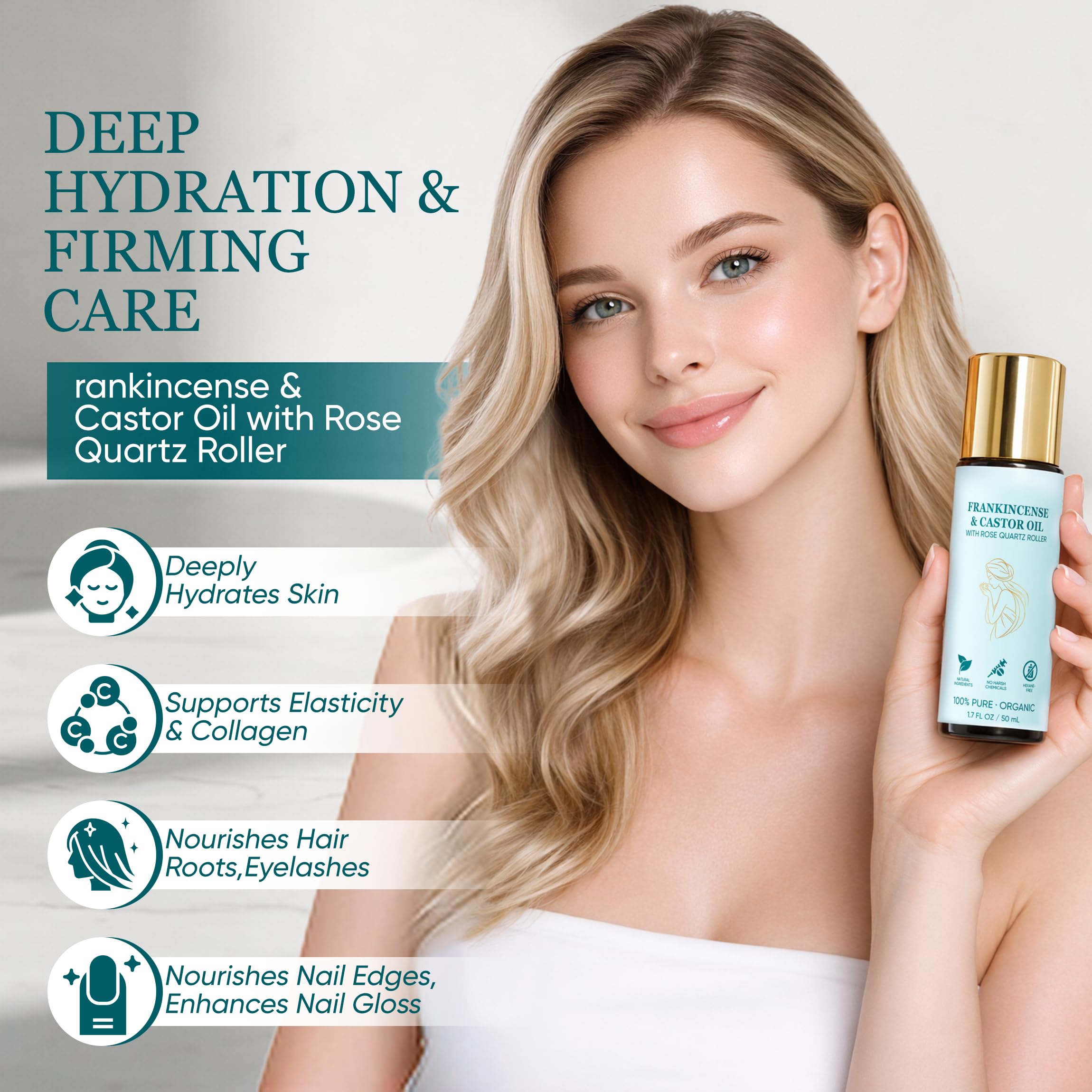 MEMOCORE Frankincense & Organic Castor Oil Roller – Deep Hydration, Elasticity Support, 50ml