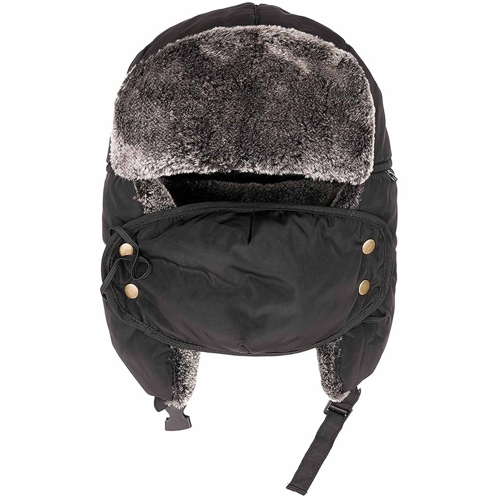 Heatwave Men's 3 In 1 Trapper Hat With Mask Waterproof Faux Fur Lining Ear Flaps Neck