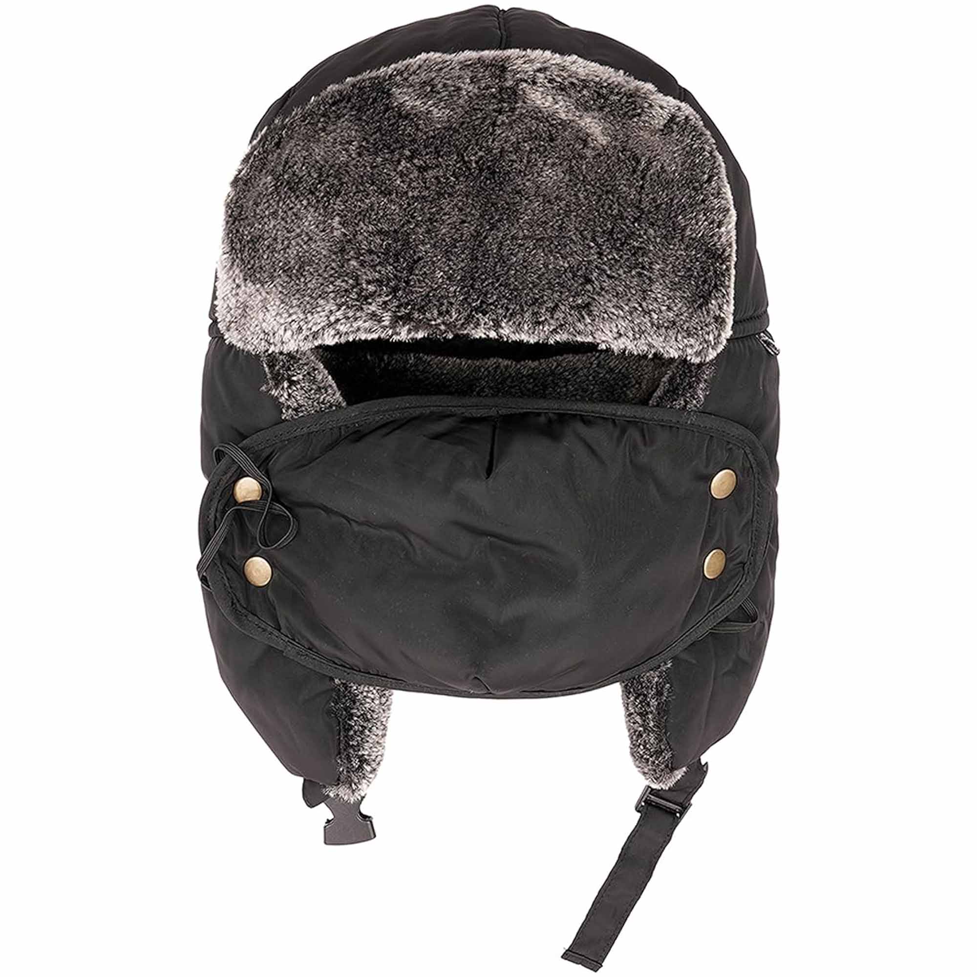 Heatwave Men's 3 In 1 Trapper Hat With Mask Waterproof Faux Fur Lining Ear Flaps Neck