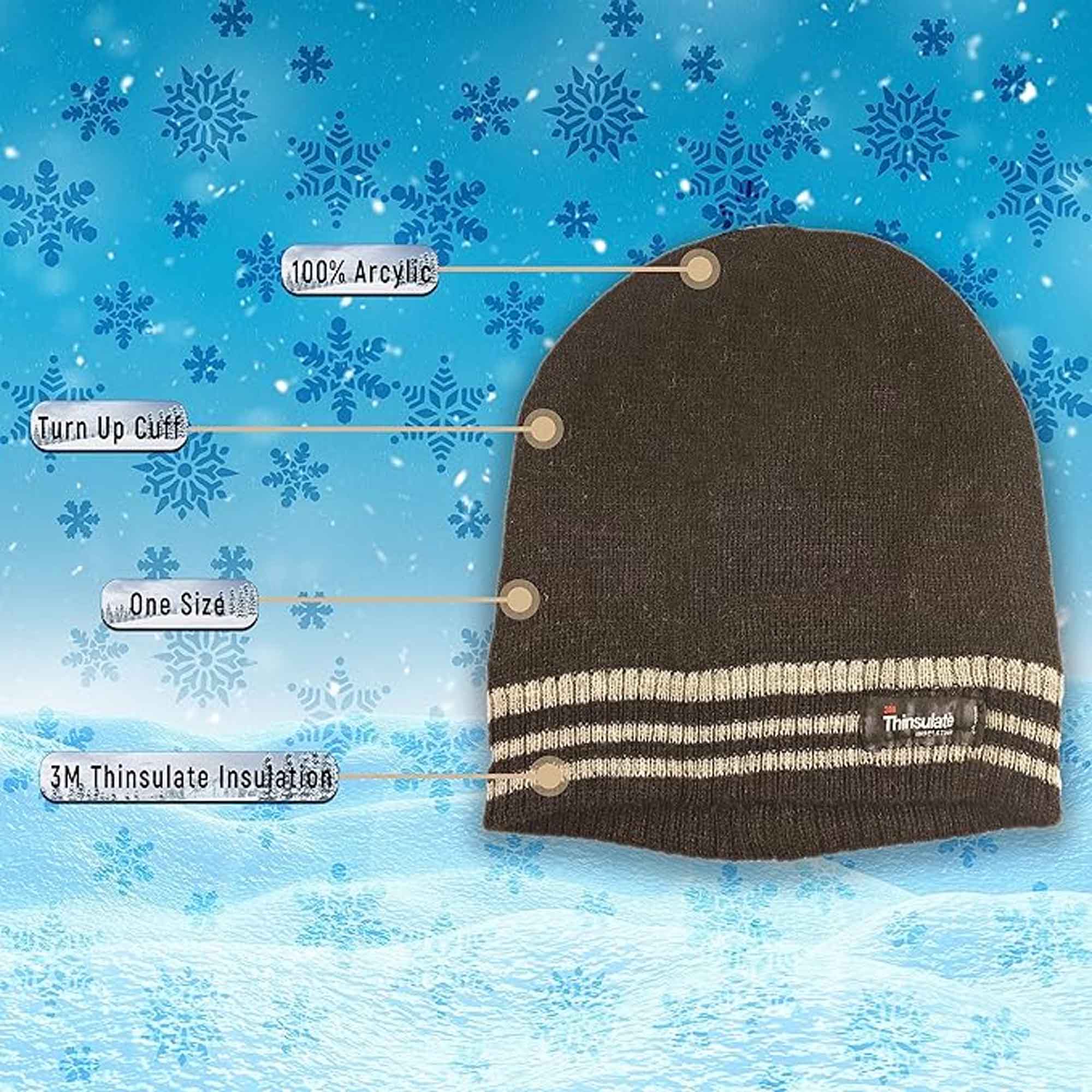 Sock Stack 3M Thinsulate Insulated Fleece Lined Knitted Beanie Hat With Striped Design