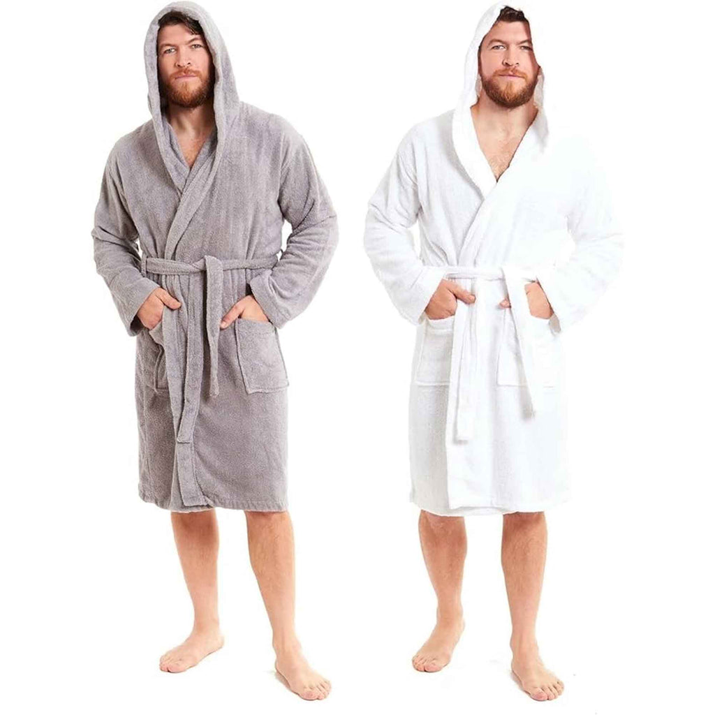 Toro Rocco Men's Bamboo Hooded Bath Robe Towelling Gown Quick Dry Ultra Absorbent Cotton Cosy Super Soft Hotel-Style Robe