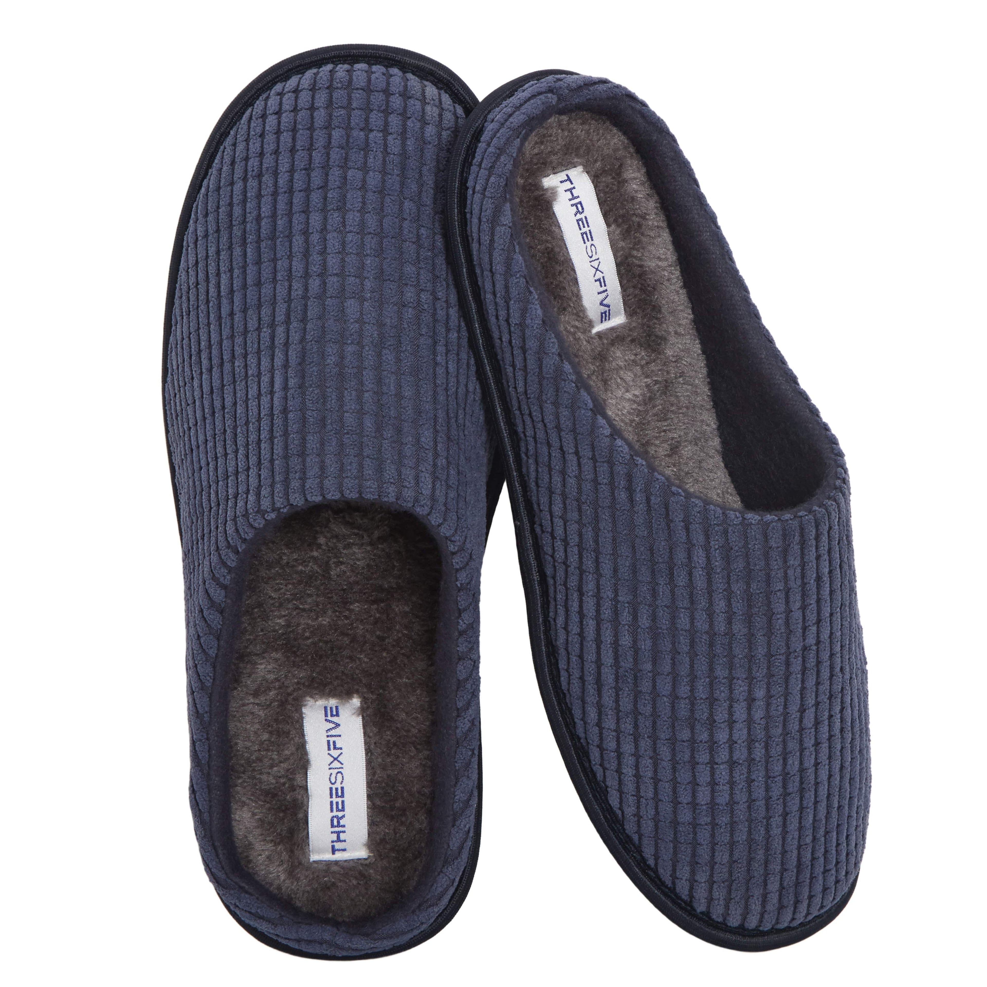 Sock Stack Men's Corduroy Slip On Indoor Slippers Non Slip Memory Foam Warm Thermal Lined