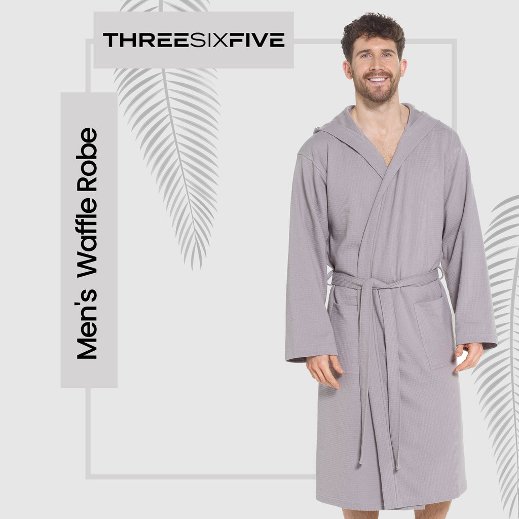 Sock Stack Mens Hooded Waffle Cotton Bathrobe Grey 100% Cotton Super Absorbent Super Soft Cosy Dressing Gown