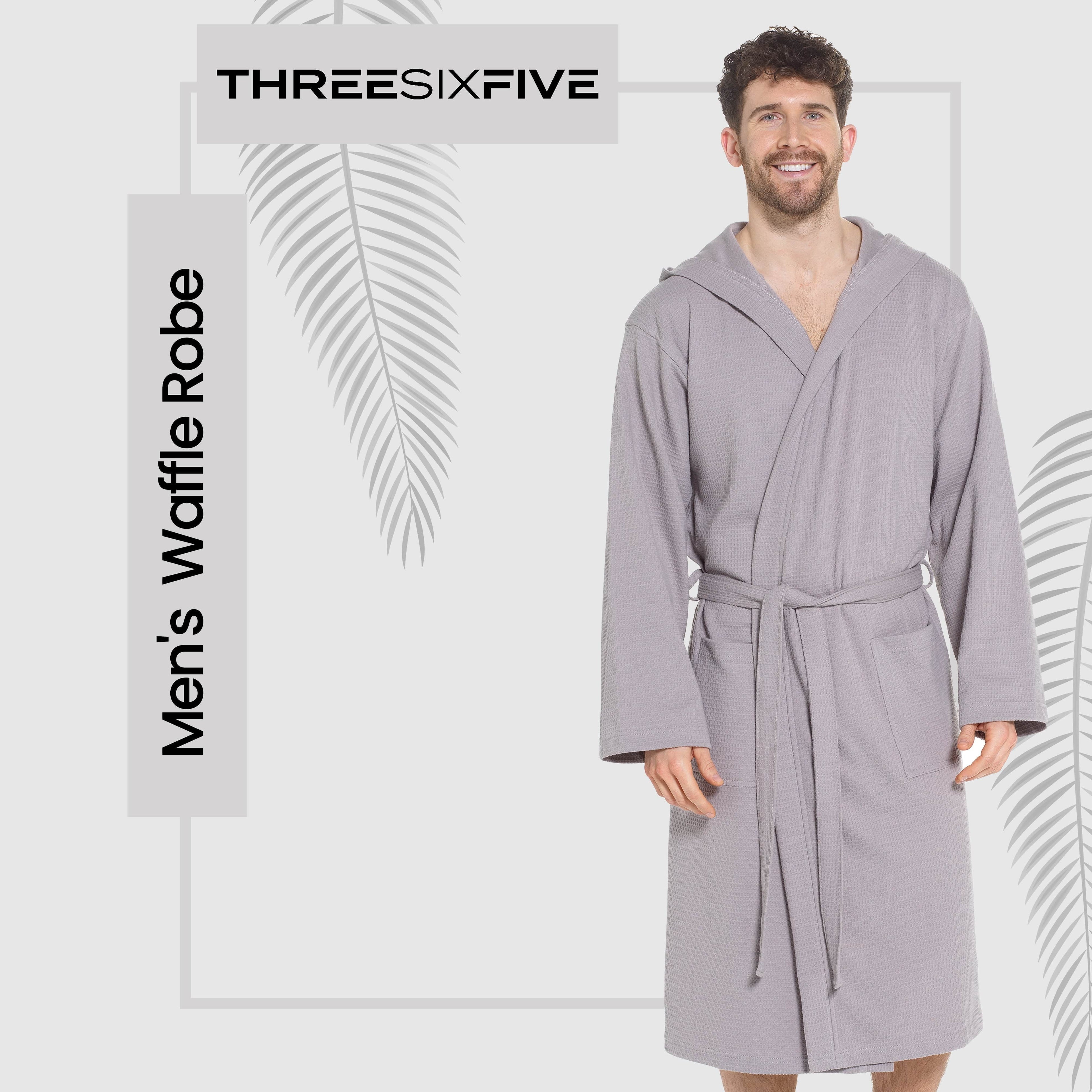 Sock Stack Mens Hooded Waffle Cotton Bathrobe Grey 100% Cotton Super Absorbent Super Soft Cosy Dressing Gown