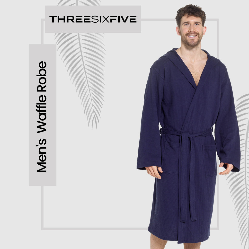 Sock Stack Men's Hooded Waffle Cotton Bathrobe Navy 100% Cotton Super Absorbent Spa
