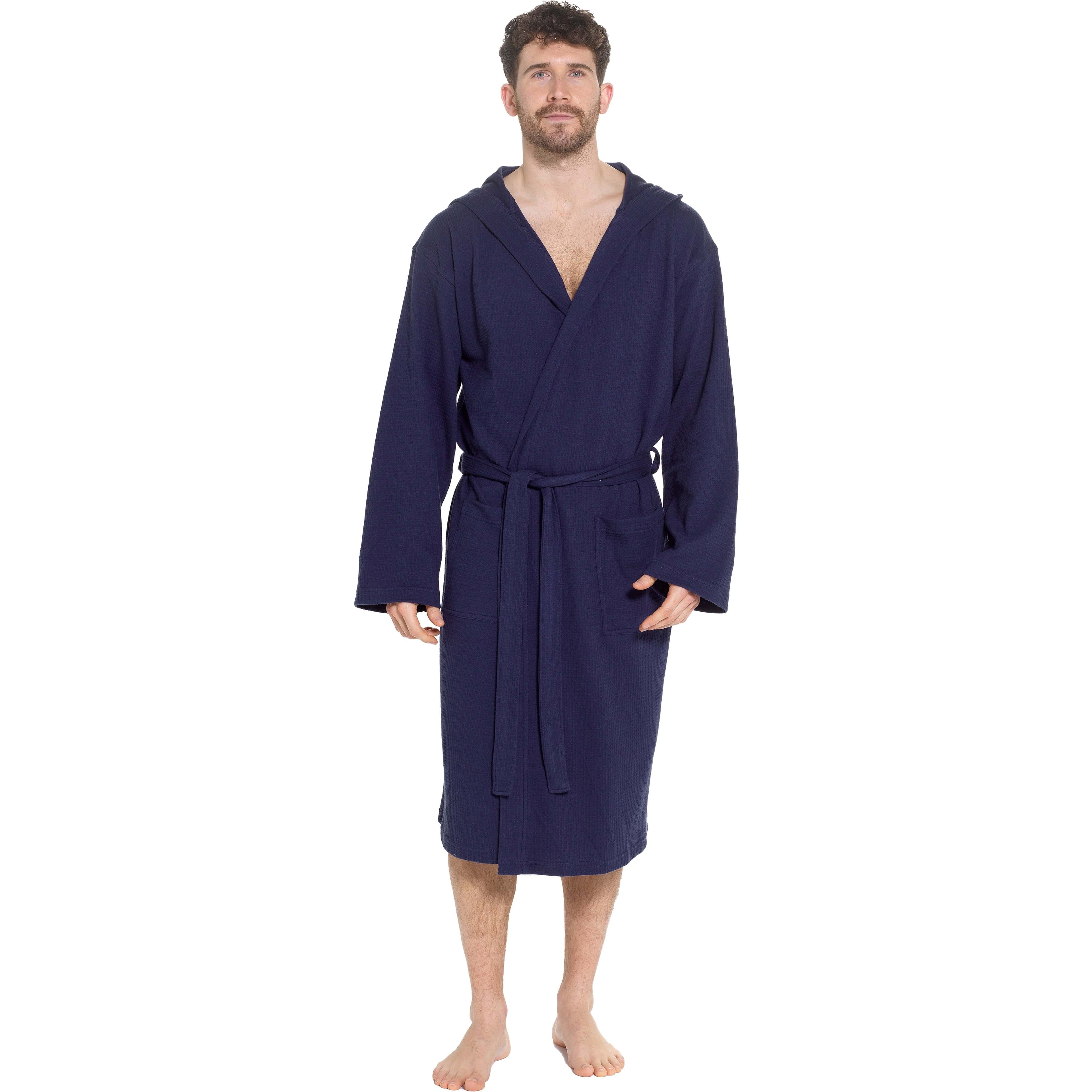 Sock Stack Men's Hooded Waffle Cotton Bathrobe Navy 100% Cotton Super Absorbent Spa