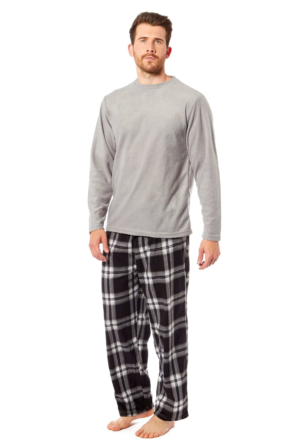 Toro Rocco Men's Thermal Fleece Pyjama Set With Check Pants Winter Loungewear Brushed Base Layer Warmth