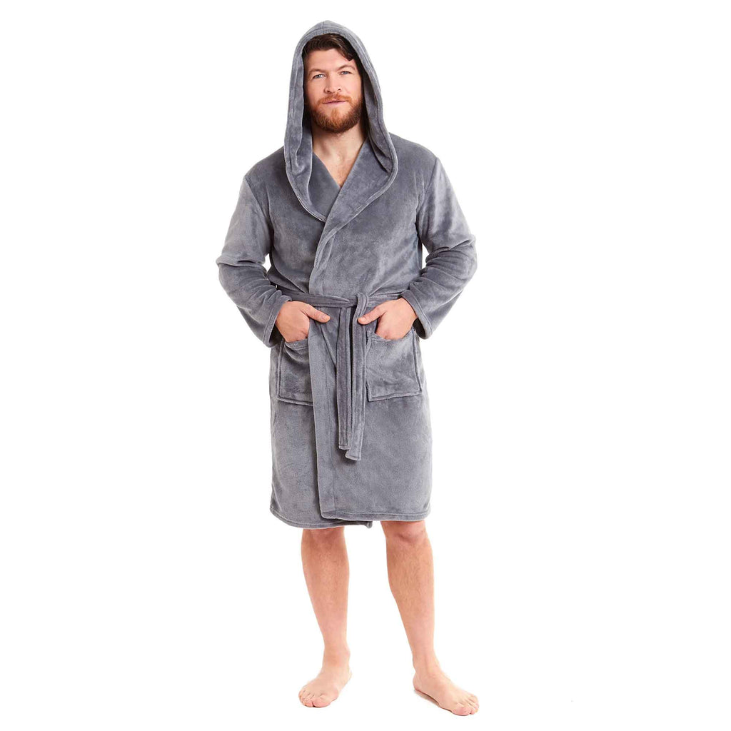 Daisy Dreamer Men's Hooded Plush Flannel Bathrobe Ultra Soft Warm Fleece Dressing Gown