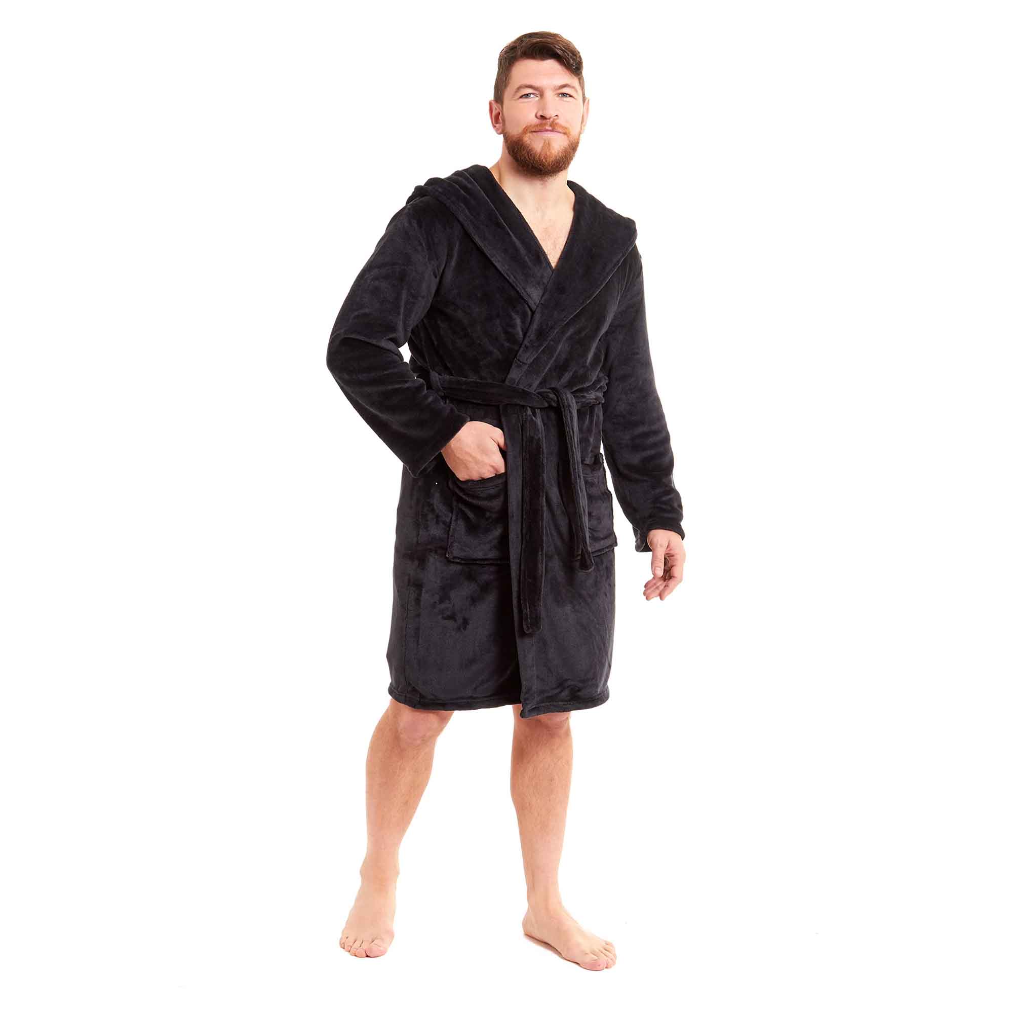 Daisy Dreamer Men's Hooded Plush Flannel Bathrobe Ultra Soft Warm Fleece Dressing Gown
