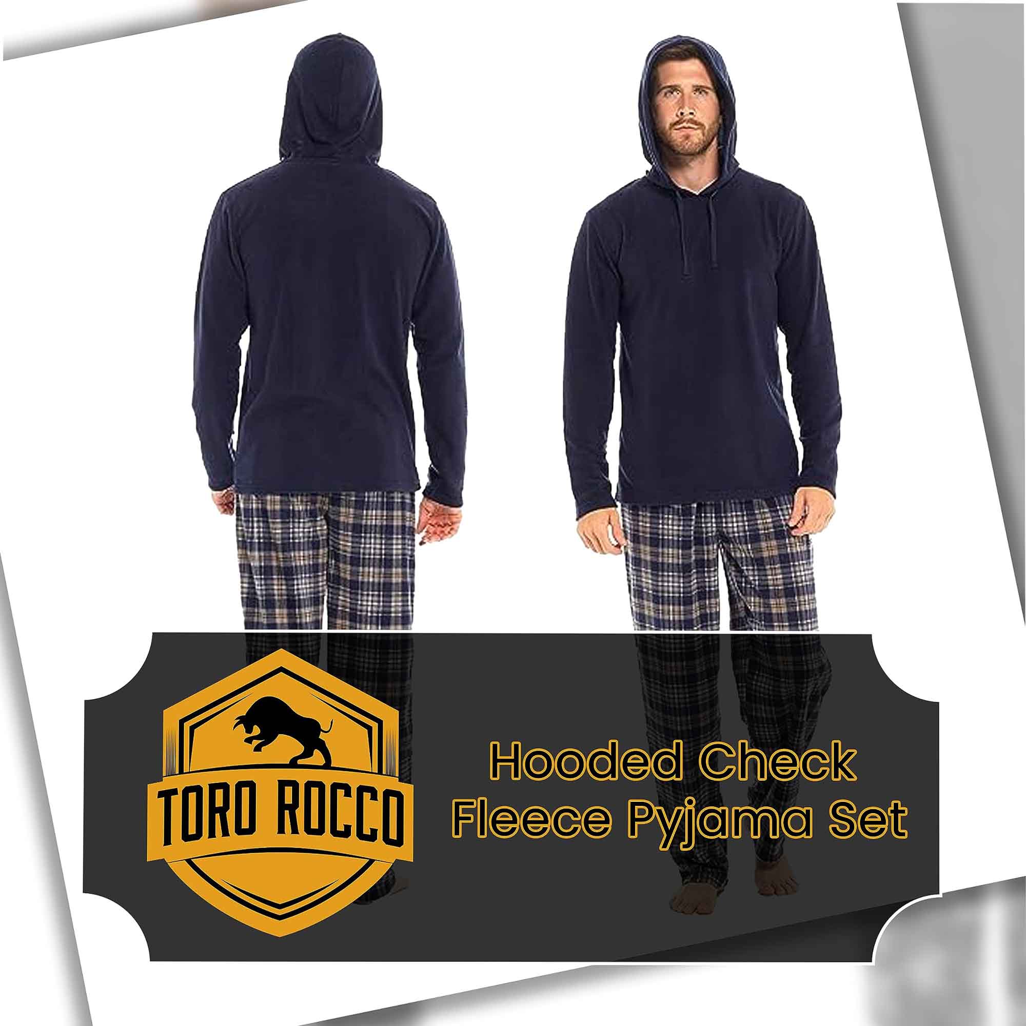 Sock Stack Men's Hooded Fleece Pyjama Set Winter Nightwear With Check Pattern And Checked